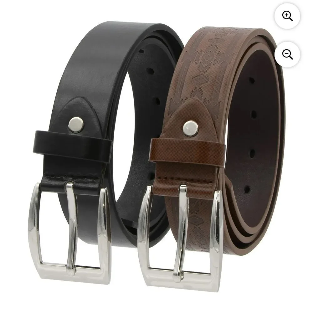 Canyon Sky Men's Leather Belt 2 pc Set Embossed Brown & Black Size 42 New in pkg